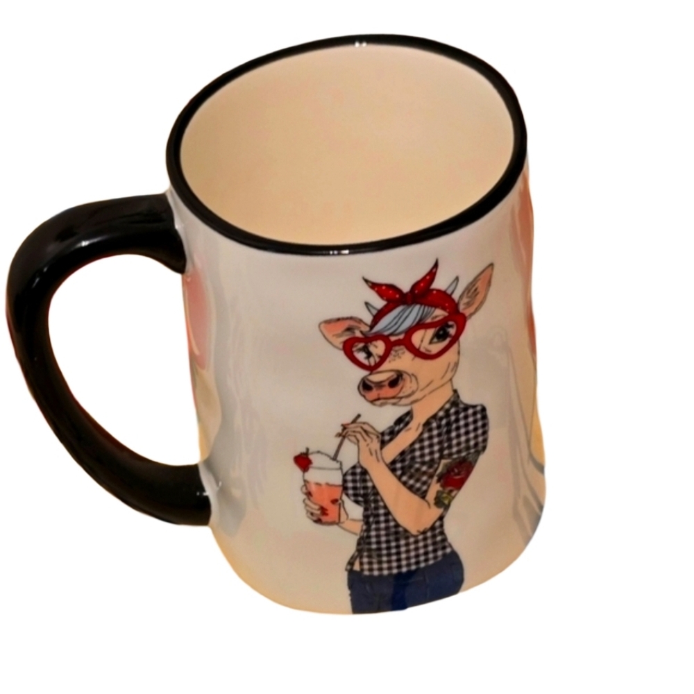 Hipster Cow Pin Up Girl Large Coffee Mug 17.5 oz New - Picture 3 of 4